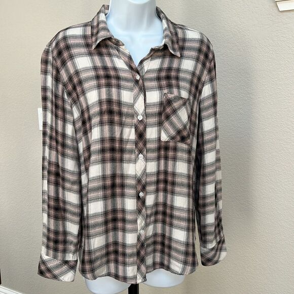 Rails Hunter Size Small Button-Down Ivory Coal Blush Plaid Long Sleeve Shirt - Picture 3 of 12
